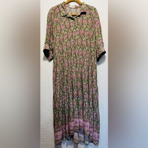 NATURAL LIFE Midi Dress szXXL Green Floral Rebecca Collared Button Pockets